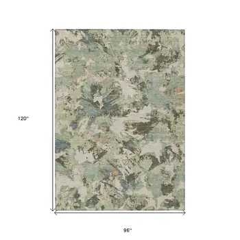 8' X 10' Beige Brown And Green Floral Washable Indoor Outdoor Area Rug