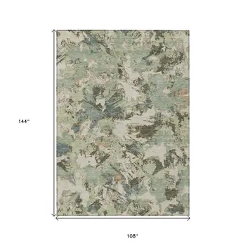 9' X 12' Beige Brown And Green Floral Washable Indoor Outdoor Area Rug