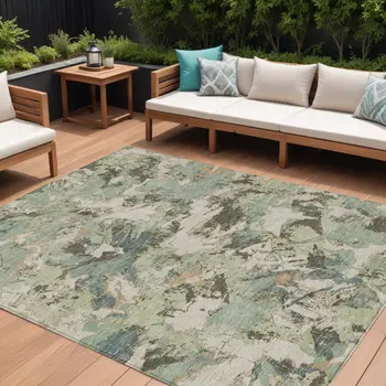 9' X 12' Beige Brown And Green Floral Washable Indoor Outdoor Area Rug