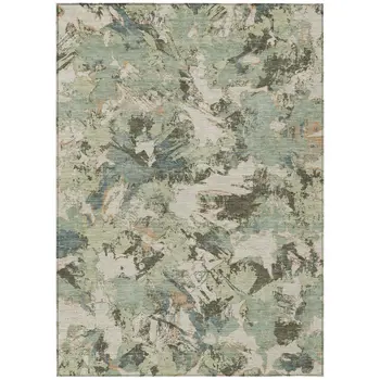 9' X 12' Beige Brown And Green Floral Washable Indoor Outdoor Area Rug