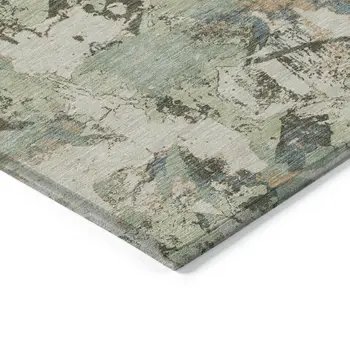 9' X 12' Beige Brown And Green Floral Washable Indoor Outdoor Area Rug