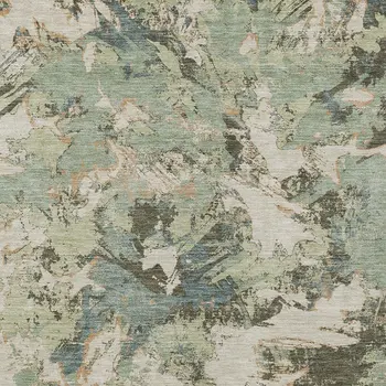 9' X 12' Beige Brown And Green Floral Washable Indoor Outdoor Area Rug