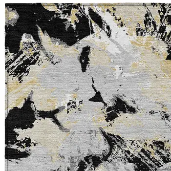 3' X 5' Black Gray And Light Brown Floral Washable Indoor Outdoor Area Rug