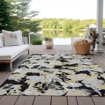 3' X 5' Black Gray And Light Brown Floral Washable Indoor Outdoor Area Rug