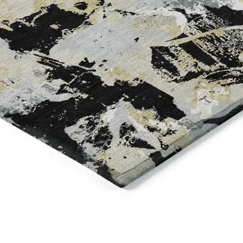 3' X 5' Black Gray And Light Brown Floral Washable Indoor Outdoor Area Rug