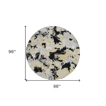 8' Black Gray And Light Brown Round Floral Washable Indoor Outdoor Area Rug