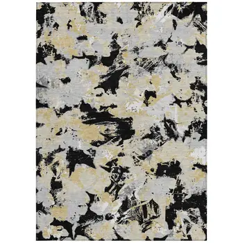 8' X 10' Black Gray And Light Brown Floral Washable Indoor Outdoor Area Rug