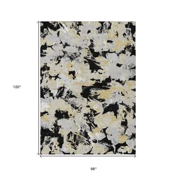 8' X 10' Black Gray And Light Brown Floral Washable Indoor Outdoor Area Rug