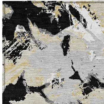 8' X 10' Black Gray And Light Brown Floral Washable Indoor Outdoor Area Rug