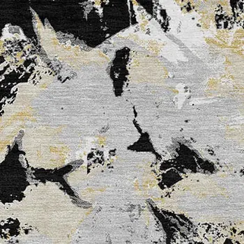 10' X 14' Black Gray And Light Brown Floral Washable Indoor Outdoor Area Rug