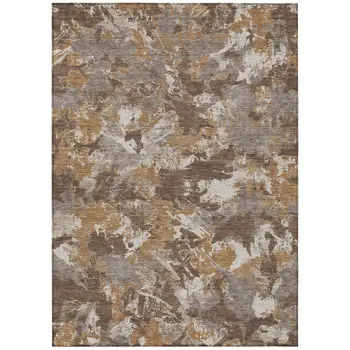 5' X 8' Brown Beige And Gray Floral Washable Indoor Outdoor Area Rug