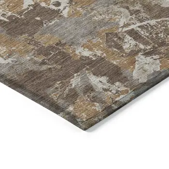 5' X 8' Brown Beige And Gray Floral Washable Indoor Outdoor Area Rug