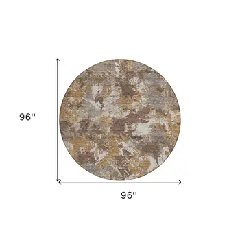 8' Brown Beige And Gray Round Floral Washable Indoor Outdoor Area Rug