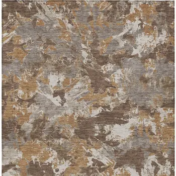 8' X 10' Brown Beige And Gray Floral Washable Indoor Outdoor Area Rug