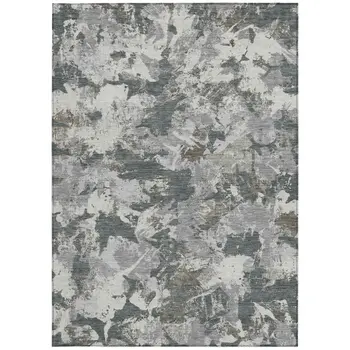 3' X 5' Charcoal Ivory And Gray Floral Washable Indoor Outdoor Area Rug