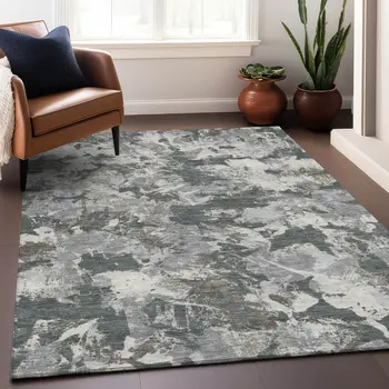 3' X 5' Charcoal Ivory And Gray Floral Washable Indoor Outdoor Area Rug