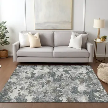 3' X 5' Charcoal Ivory And Gray Floral Washable Indoor Outdoor Area Rug