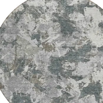8' Charcoal Ivory And Gray Round Floral Washable Indoor Outdoor Area Rug