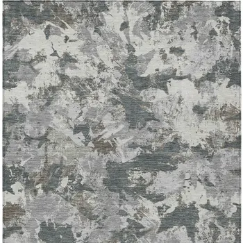 8' X 10' Charcoal Ivory And Gray Floral Washable Indoor Outdoor Area Rug