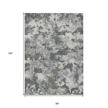 8' X 10' Charcoal Ivory And Gray Floral Washable Indoor Outdoor Area Rug