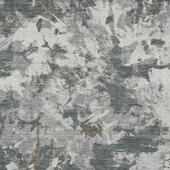 8' X 10' Charcoal Ivory And Gray Floral Washable Indoor Outdoor Area Rug