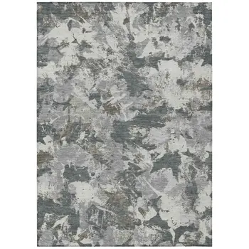 10' X 14' Charcoal Ivory And Gray Floral Washable Indoor Outdoor Area Rug