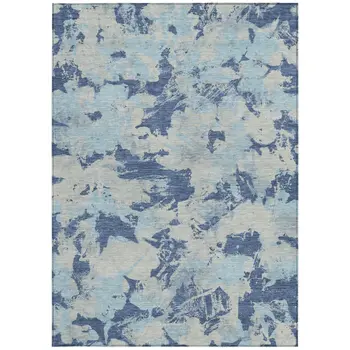 3' X 5' Navy Blue Gray And Aqua Floral Washable Indoor Outdoor Area Rug