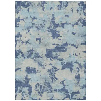 3' X 5' Navy Blue Gray And Aqua Floral Washable Indoor Outdoor Area Rug