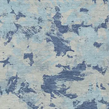 3' X 5' Navy Blue Gray And Aqua Floral Washable Indoor Outdoor Area Rug