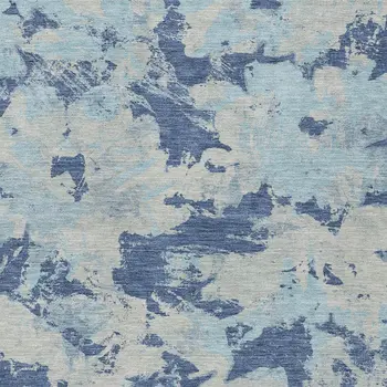 9' X 12' Navy Blue Gray And Aqua Floral Washable Indoor Outdoor Area Rug