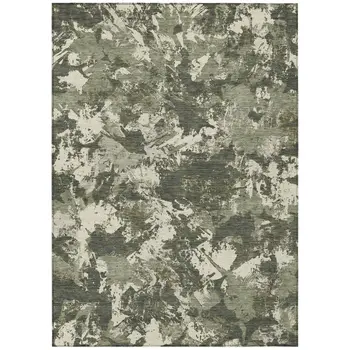8' X 10' Olive Green And Ivory Floral Washable Indoor Outdoor Area Rug