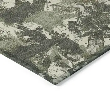9' X 12' Olive Green And Ivory Floral Washable Indoor Outdoor Area Rug