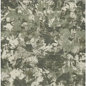 10' X 14' Olive Green And Ivory Floral Washable Indoor Outdoor Area Rug
