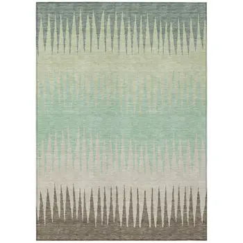 3' X 5' Artichoke Green Beige And Brown Striped Washable Indoor Outdoor Area Rug