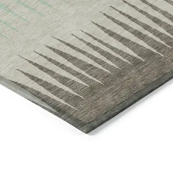 3' X 5' Artichoke Green Beige And Brown Striped Washable Indoor Outdoor Area Rug