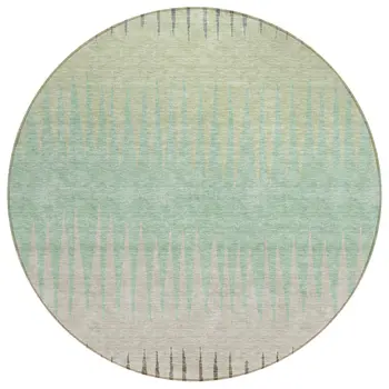 8' Artichoke Green And Beige Round Striped Washable Indoor Outdoor Area Rug