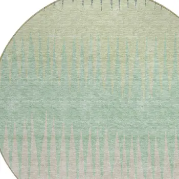 8' Artichoke Green And Beige Round Striped Washable Indoor Outdoor Area Rug