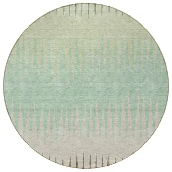 8' Artichoke Green And Beige Round Striped Washable Indoor Outdoor Area Rug