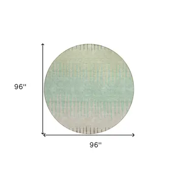 8' Artichoke Green And Beige Round Striped Washable Indoor Outdoor Area Rug