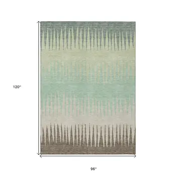 8' X 10' Artichoke Green Beige And Brown Striped Washable Indoor Outdoor Area Rug