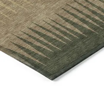 5' X 8' Brown Beige And Green Striped Washable Indoor Outdoor Area Rug