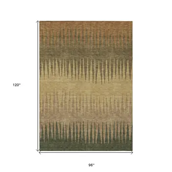8' X 10' Brown Beige And Green Striped Washable Indoor Outdoor Area Rug