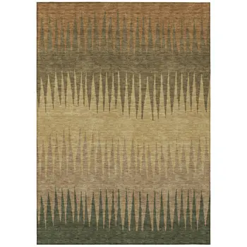 8' X 10' Brown Beige And Green Striped Washable Indoor Outdoor Area Rug