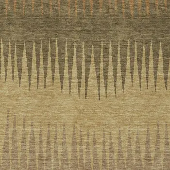 9' X 12' Brown Beige And Green Striped Washable Indoor Outdoor Area Rug