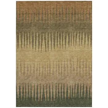 10' X 14' Brown Beige And Green Striped Washable Indoor Outdoor Area Rug