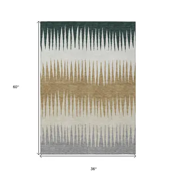 3' X 5' Charcoal Beige And Brown Striped Washable Indoor Outdoor Area Rug