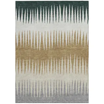 3' X 5' Charcoal Beige And Brown Striped Washable Indoor Outdoor Area Rug