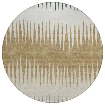 8' Charcoal Beige And Brown Round Striped Washable Indoor Outdoor Area Rug