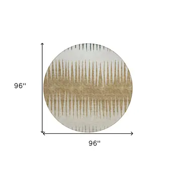 8' Charcoal Beige And Brown Round Striped Washable Indoor Outdoor Area Rug