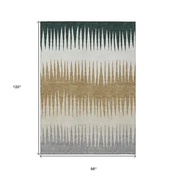 8' X 10' Charcoal Beige And Brown Striped Washable Indoor Outdoor Area Rug